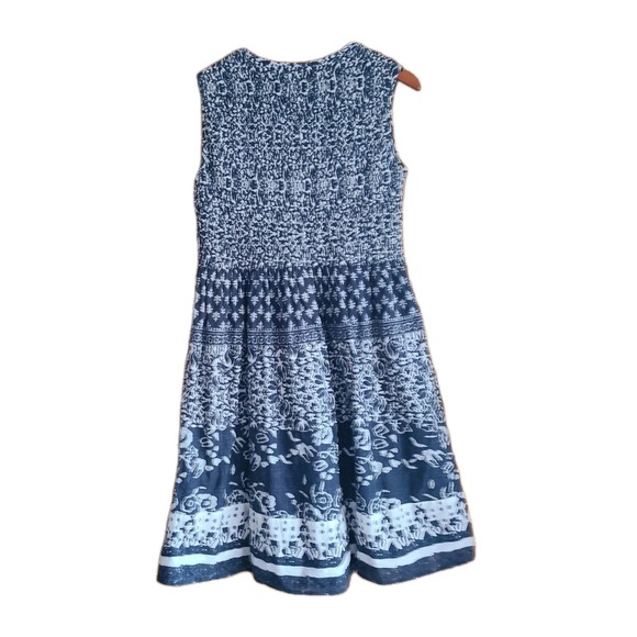 Phases Blue Smocked Peasant Boho Flare Dress Cotton Women's Sz M Anthropologie - Picture 4 of 5